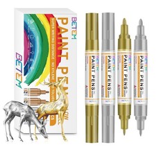 Betem Oil Based Paint Markers, Dual Tip Pens 0.7mm  3mm , 2Gold2Silver