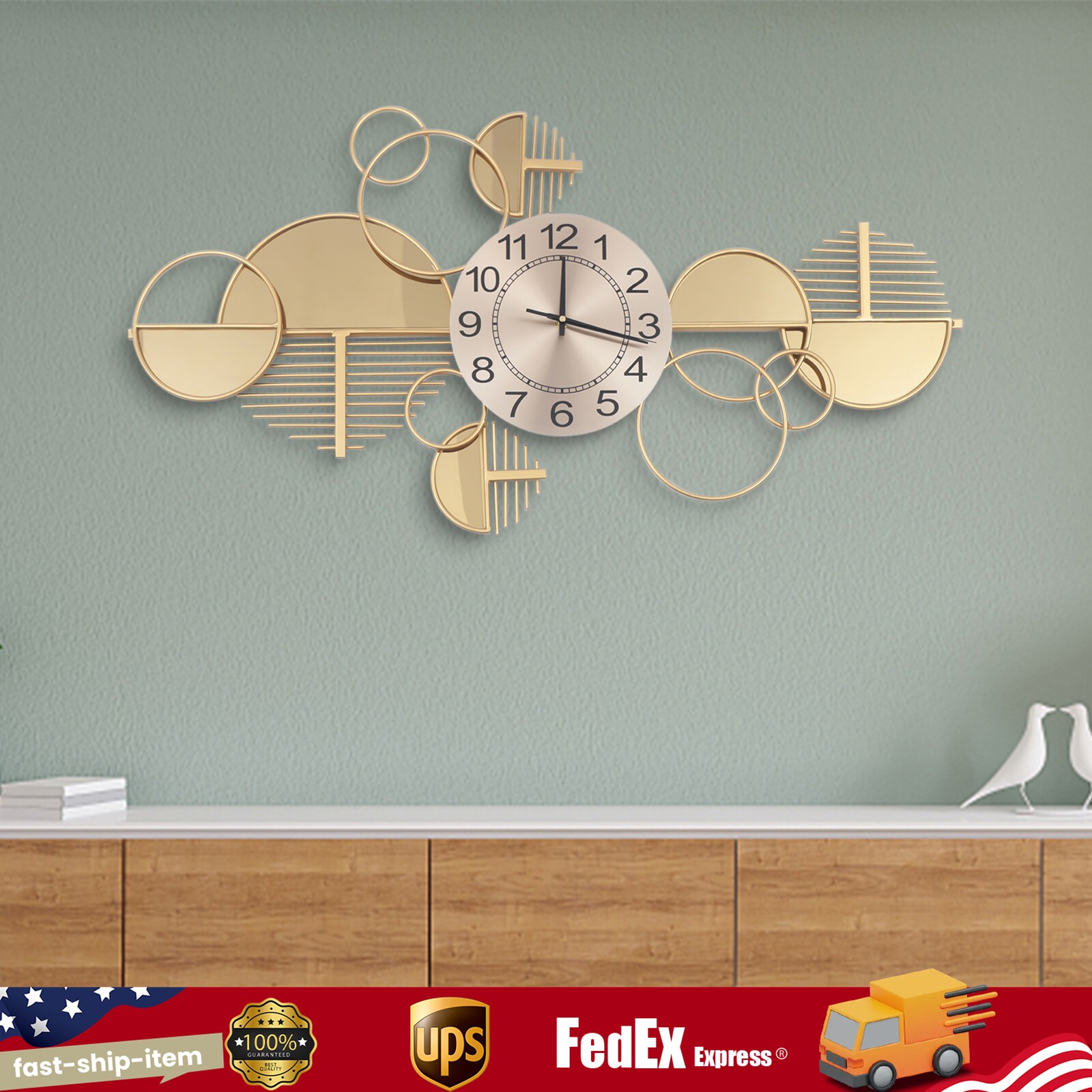 Large Luxury Gold Wall Clock Nordic Style Metal Clocks Home Living Room Decor US