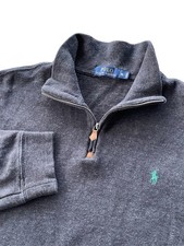 Polo Ralph Lauren Estate Rib 1/4 Zip Pullover Sweater XL Gray Green Pony Logo