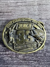 VINTAGE 1988 ZEBCO 33 ANNIVERSARY FISHING REELS BELT BUCKLE MADE IN USA