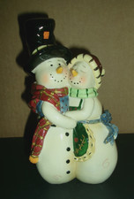 Vintage Hugging Snowman Couple Figurine Ceram...