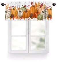 Fall Valance Curtains Harvest Pumpkin Leaf Rod Pocket Kitchen 54x18 Inch