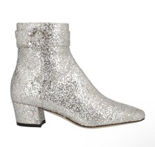 JIMMY CHOO Dazzling Coarse Glitter Fabric Crystal Myan 45 Boots Platinum size 38