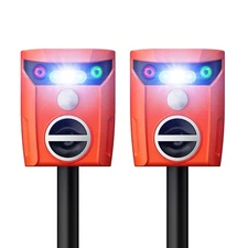 2 Pack Solar Powered Ultrasonic Animal Repeller LED Light for Snakes Cats Dogs