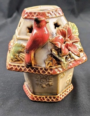 Ceramic Christmas Themed Fairy Loght Candle Light Cardinal Poinsettia