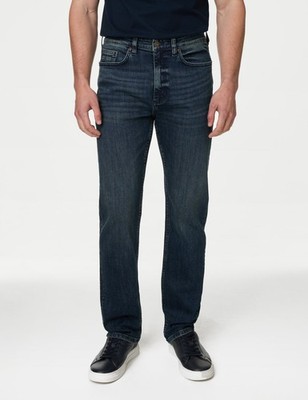 Marks & Spencer Mens Cotton Straight Jeans in Green Tint - M&S