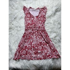 LOFT red paisley print smocked waist flutter sleeve mini dress