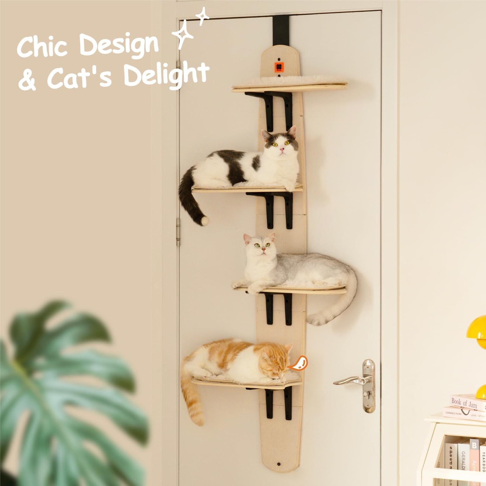 MEWOOFUN Over Door Cat Tree 4-Level Climber, Cat Shelf Ladder with Soft Mat