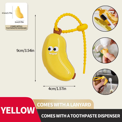 Banana Toothbrush Protective Cap with Toothpaste Storage Box - Compact and Conve