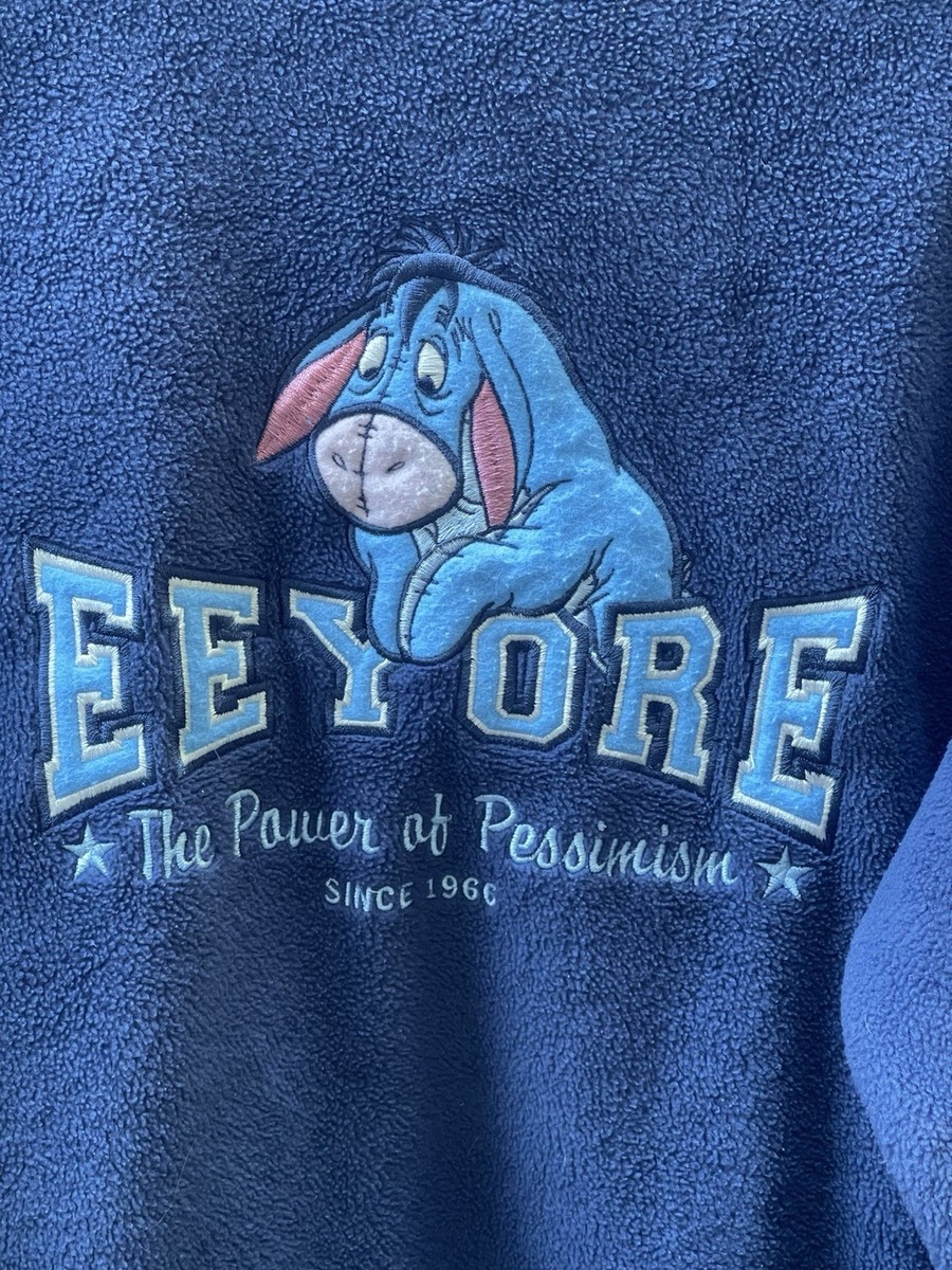 Vintage 90s Disney Store Eeyore "Power of Pessimism" Navy Fleece Sweater S View 3
