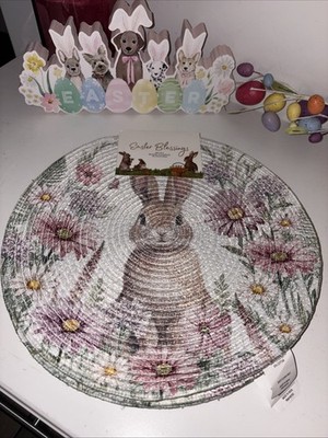  Easter Blessings Set of 4 Braided Placemats 15in Round Bunny Floral Spring 