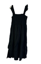 New J.Crew Womens Medium Cotton Tiered Smocked Dress Black BF861