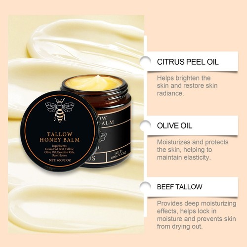 5x Organic Grass Fed Beef Tallow Moisturizing Cream Body Care Balm W/Raw Honey - Picture 8 of 17