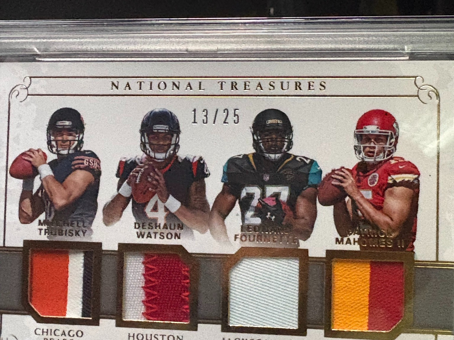 2017 National Treasures MAHOMES/WTSN/TRKY/FRNT Rookie NFL Gear Quad /25 PSA 9 view 4
