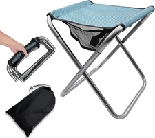 16 Inch Tall Portable Folding Camping Stool - Aluminum Alloy Lightweight Seat wi