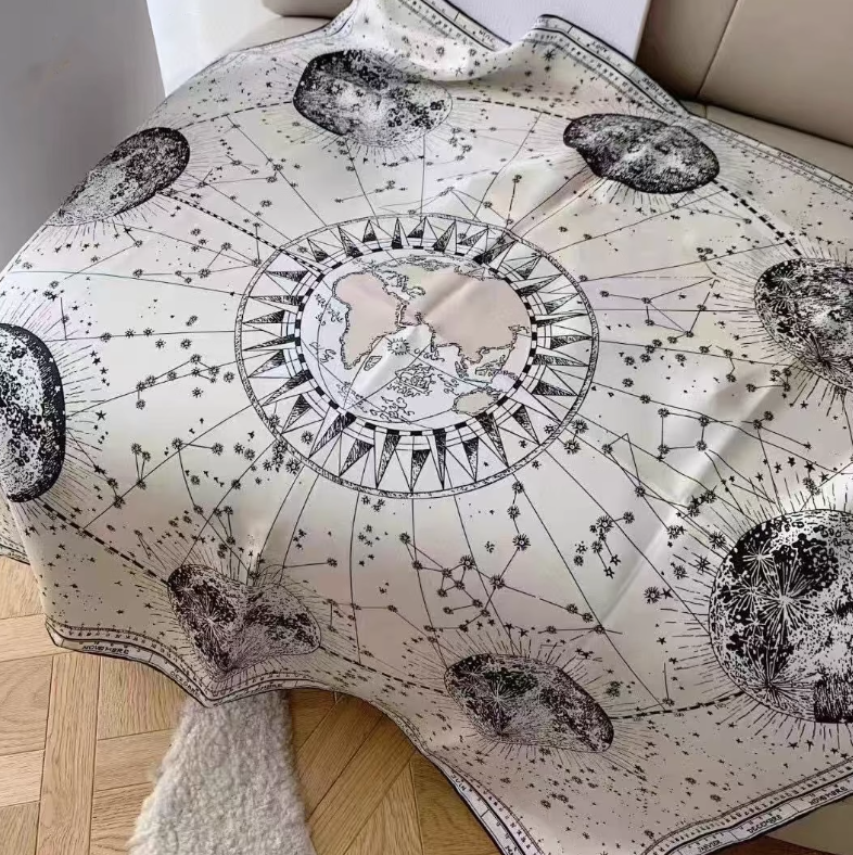 Pure 18 Momme Twill Silk Bandanna Scarf Wrap circle Print Square Shawl 35'' new