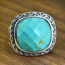 Size 8.25, vintage Sterling 925 silver handmade ring with turquoise filigree