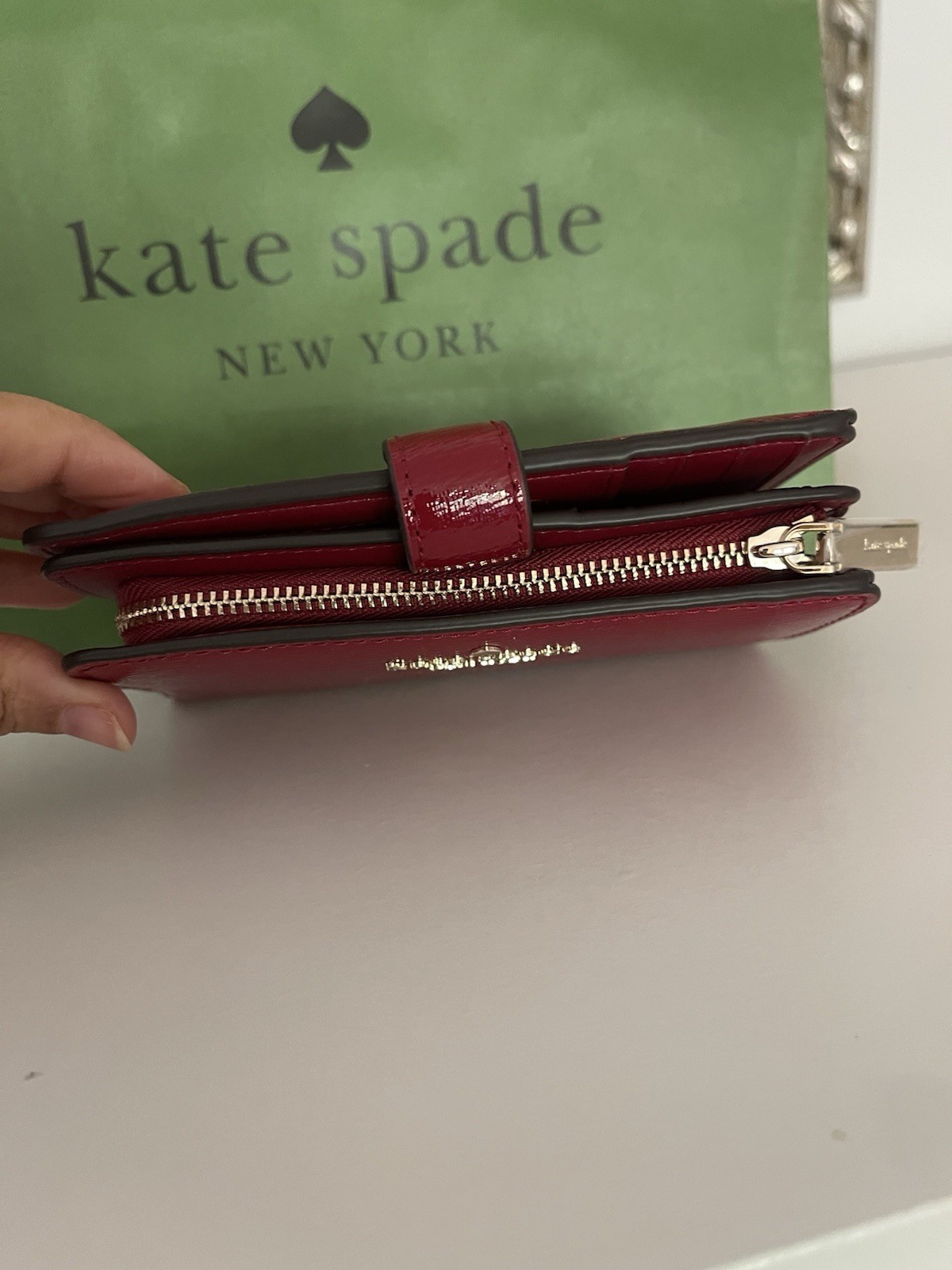 NWT KATE SPADE Madison Medium Compact Bifold Wallet In Red Jam