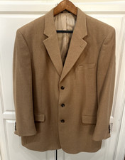 Jos A. Bank Men's Tan Brown Suit Jacket 100 Camel Hair Size 48L Three Buttons