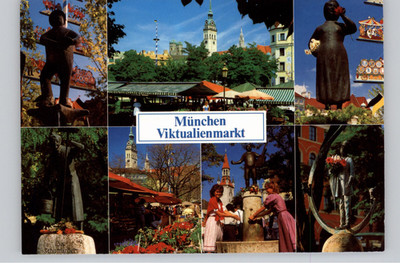 Munchen Viktualienmarkt Munich Market Statues Postcard