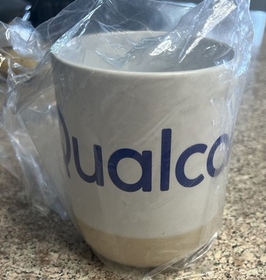Qualcomm Technology Inc White Ceramic Coffee Mug with Blue Logo-New