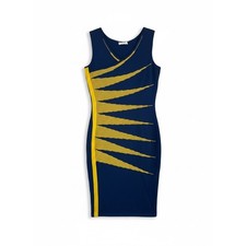 Gianni Versace Knit Bodycon Sheath Dress Womens 8 Navy Yellow Sunburst