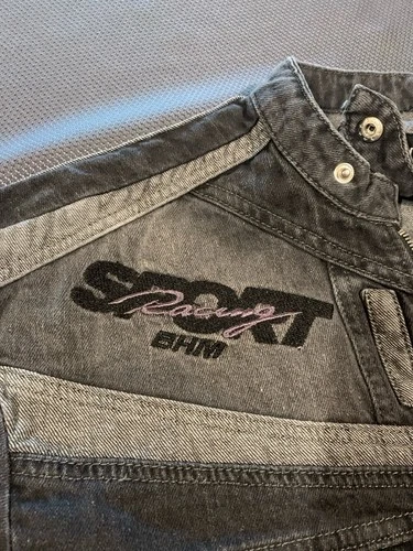 BoohooMAN Men's Y2K Boxy Denim Moto Appliqué Biker Jacket Size S NWT image 8