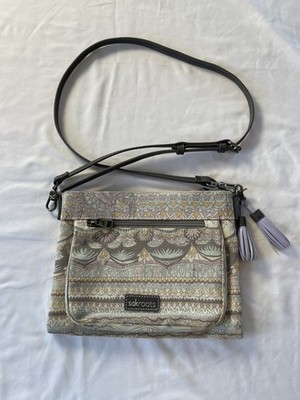 Sakroots Artist Circle Pastel One World Print Canvas Crossbody Purse NWOT. Gray