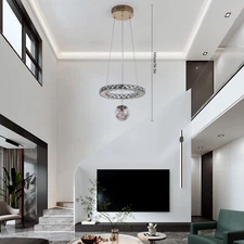 3-color Modern Ring Crystal Chandelier Adjustable Hanging Led Ceiling Fixtures