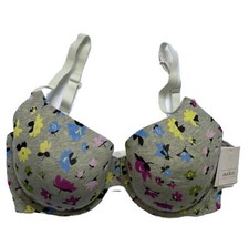Auden Women's 32D Everyday T-shirt Bra Heather Gray Floral Cotton Lightly Lined