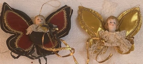 Vintage Handmade Porcelain / Velvet / Lace Butterfly Angel Christmas Ornaments - 第 1/8 張圖片