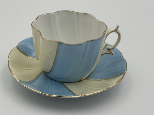 Antique SUHLA Germany CUP & SAUCER Gold trim on blue & yellow White Porcelain - Picture 3 of 13