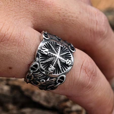 Steampunk Vintage Northern Pirate Compass Signet Stainless Steel Marine Rings