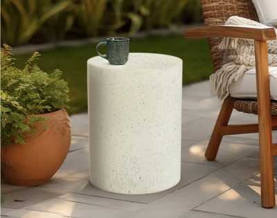 Evas Stylish Speckles Cement Round Side Table, Indoors & Outdoors Patio Table