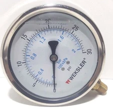 4" GLYCERIN FILLED 1/2"CONNECTION WEKSLER BY4CYPD2LW 0-30PSI 0-200KPA 100mm