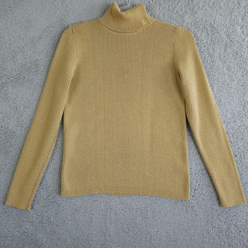 Pull femme Lauren Ralph Lauren moyen doré métallisé col roulé côtelé tricot