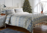 100% Brushed Cotton Flannelette Nordic Printed Festive Double Duvet Set - Blue 100% Brushed Cotton Flannelette Nordic Printed Festive Double Duvet Set - Blue