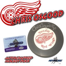 Chris Osgood Signed Vintage Detroit Red Wings Puck - Rookie Signature #30
