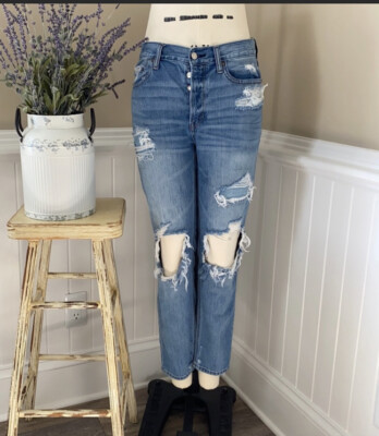 American Eagle Vintage Hi-Rise Jeans Size 8 Cotton Distressed Button Fly Denim
