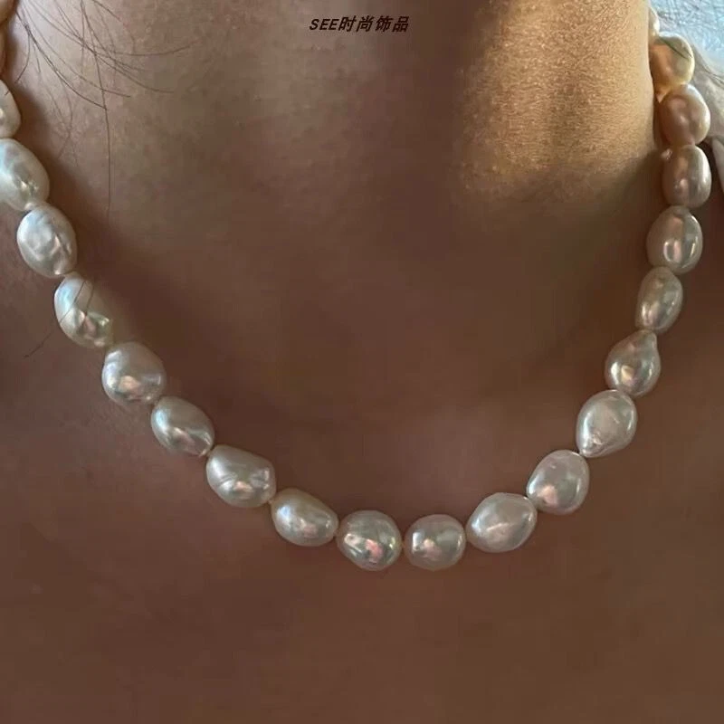 Precioso collar de perlas blancas barrocas del mar del sur de 8-9 mm 19 pulgadas 925s(t) Foto 3 de 3