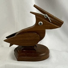 Duck Figurine Note Holder Desk Top Clip 5.5x6x3” Brown Wood Clothespin Vintage