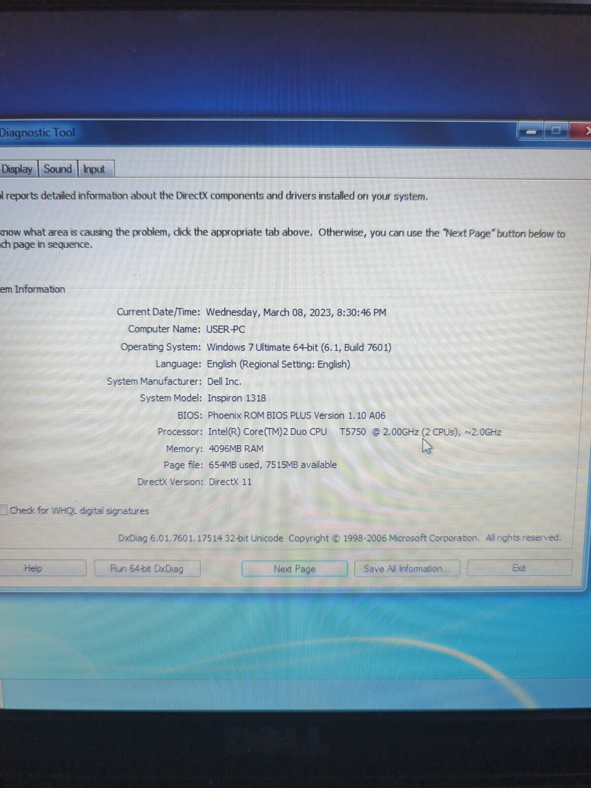 Dell Inspiron 1318 Win7, c2d cpu, 4gb ram, 120gb ssd, DVD, Wi-Fi - Picture 5 of 6