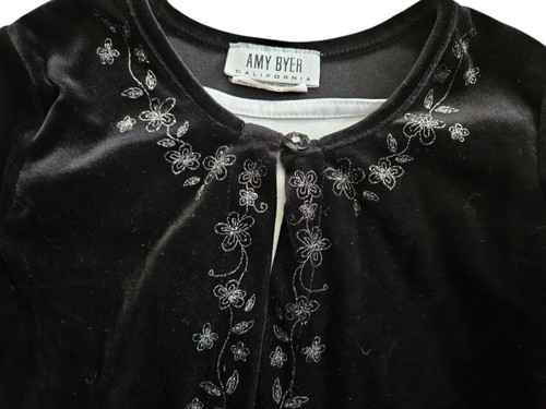 ~ AMY BYER Black Velour Sparkly Flowers Skirt Set Girls Size 8-10 - Picture 5 of 6