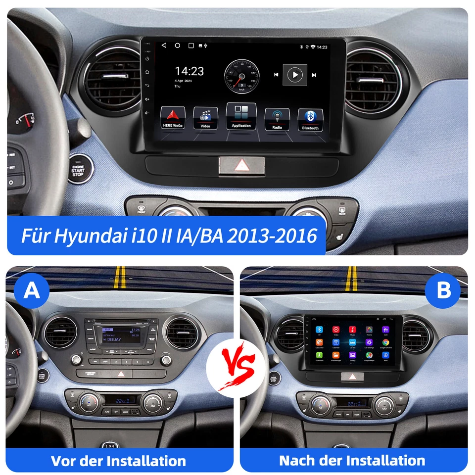 4+64GB Autoradio Android 14 Apple CarPlay GPS WIFI BT für Hyundai i10 II 2013-16 - Bild 4 von 4