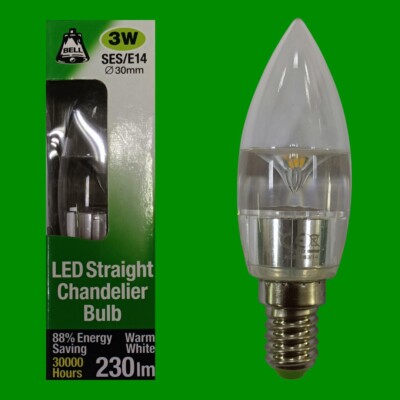 1x 3W (=25W) Bell LED Gerade Kerze 2700K Glühbirnen, Ses E14 S Schrauben Lampe
