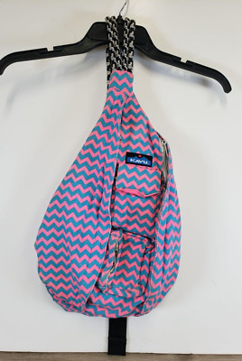 Kavu ROPE Sling Backpack PINK BLUE ZIG ZAG Bag Canvas Cotton 20 X 11 X 5