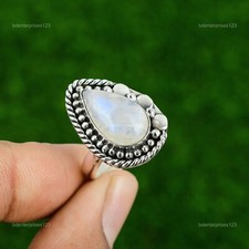 Mothers day Sale Rainbow Moonstone Gemstone 925 Silver Crown Chakra Promise Ring