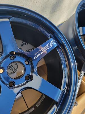 4X 18x10 +25 5x120 Advan GT Beyond Titanium Blue Wheels Set of 4