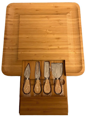 Zulay Kitchen Bamboo Cheese Board 4 Pc Knife Set Extra Thick Charcuterie Board