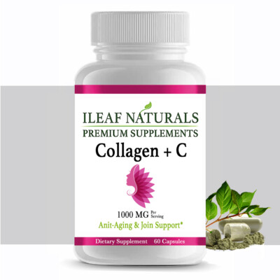 iLeafNaturals Collagen + Vitamin C - 60 Veggie Capsules - 1000 MG